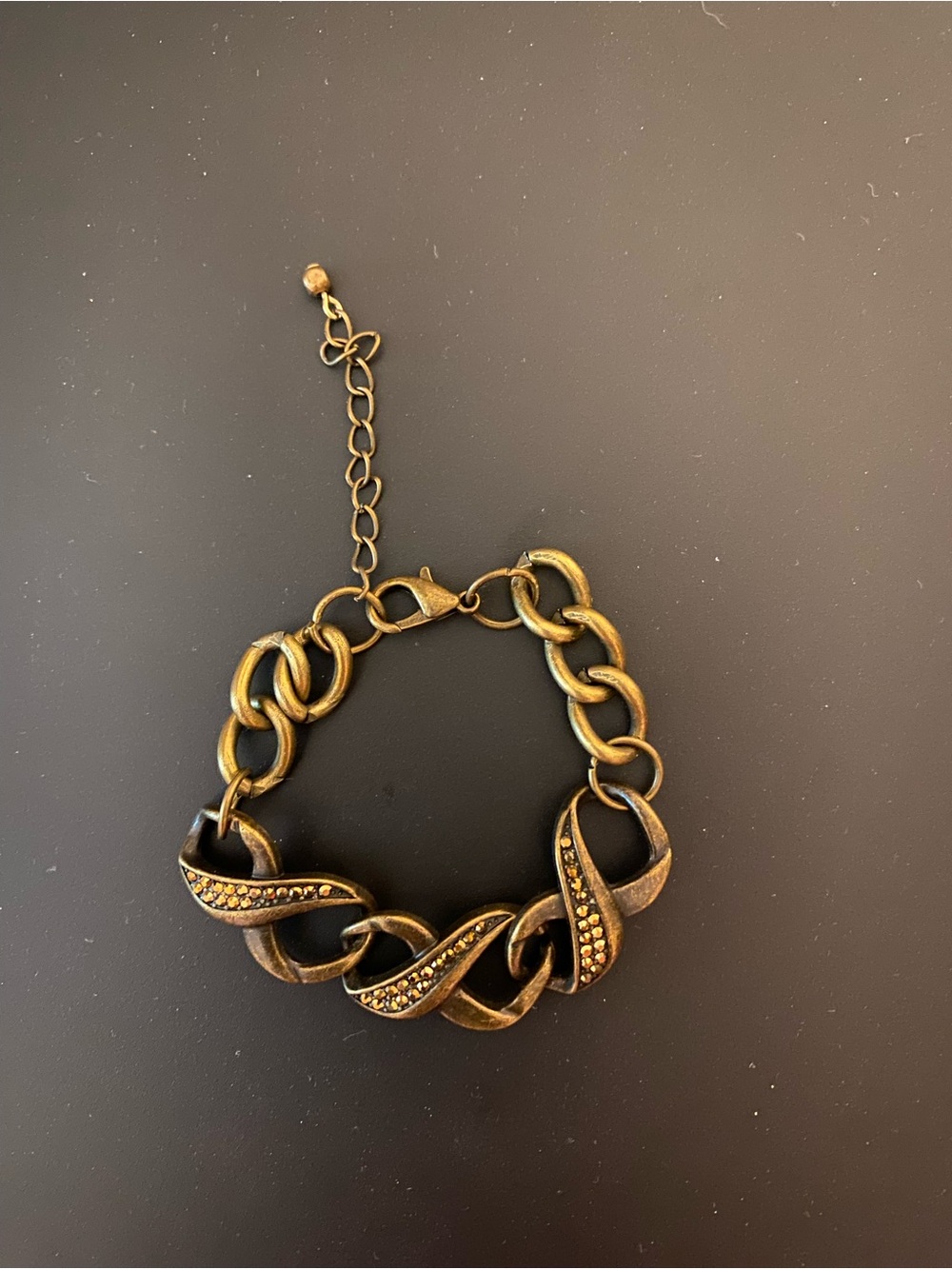 Handmade Copper-Tone Faux Crystal Accent Link Bracelet